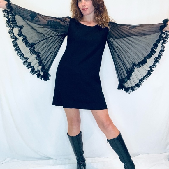 1960s Chiffon Angel Sleeve Mod Dress - Picture 7 of 8